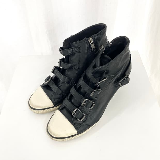 Ash Mid-Wedge Buckle Leather Sneakers