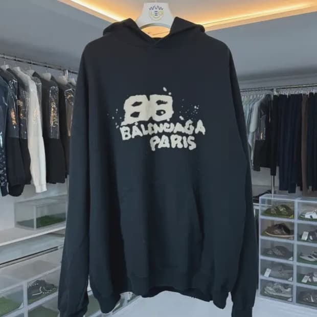 [정품] 발렌시아가 BB 로고 그래피티 후드 블랙 S