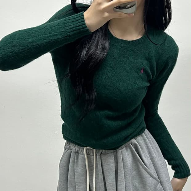 폴로 랄프로렌 신형 딮그린 울 케이블 크루넥 걸즈 니트(M)