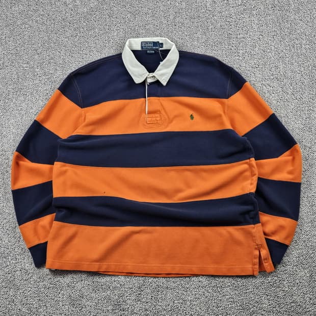 폴로랄프로렌 스트라이프 화이트카라 럭비 티셔츠 ( L ) / 10074