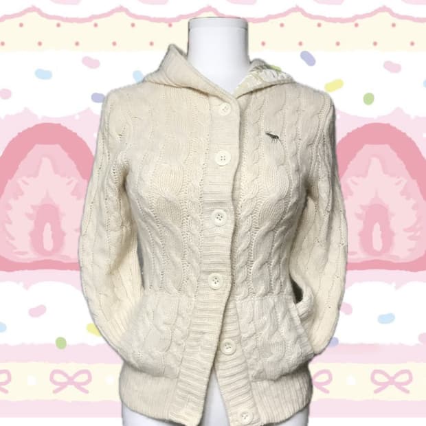 아베크롬비 아이보리 바닐라 케이블 니트 후드 가디건 히메갸루 y2k