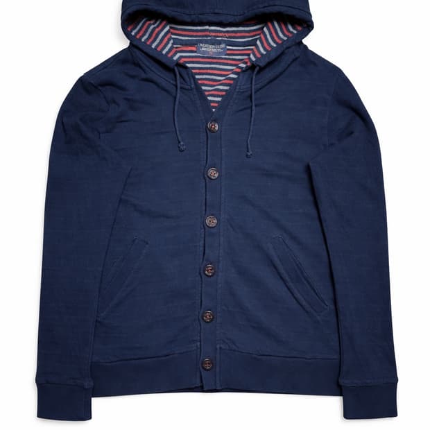 JPN 00s 일본빈티지 Y2K 모리걸 네이비 스트라이프 후드 가디건 M