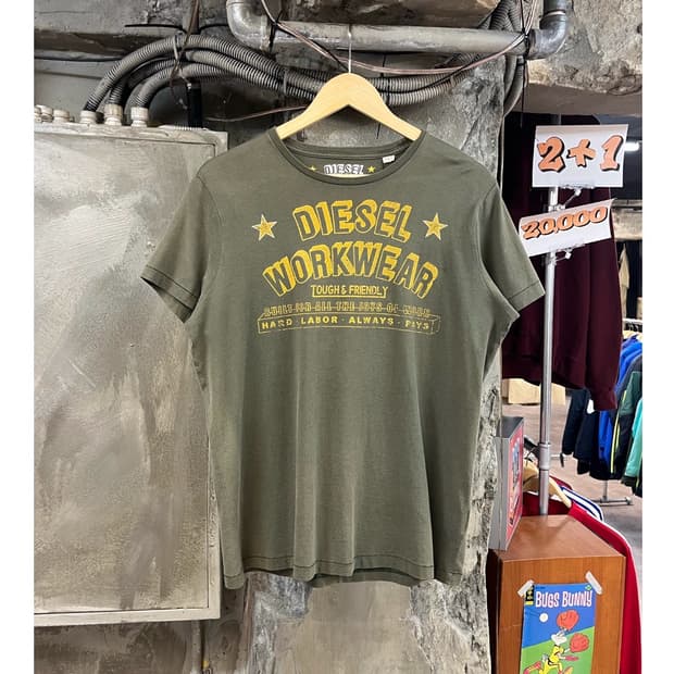 디젤 레터링 반팔티 카키 L #csz3482