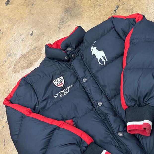 폴로 랄프로렌 네이비 레드 빅포니 usa 숏패딩 