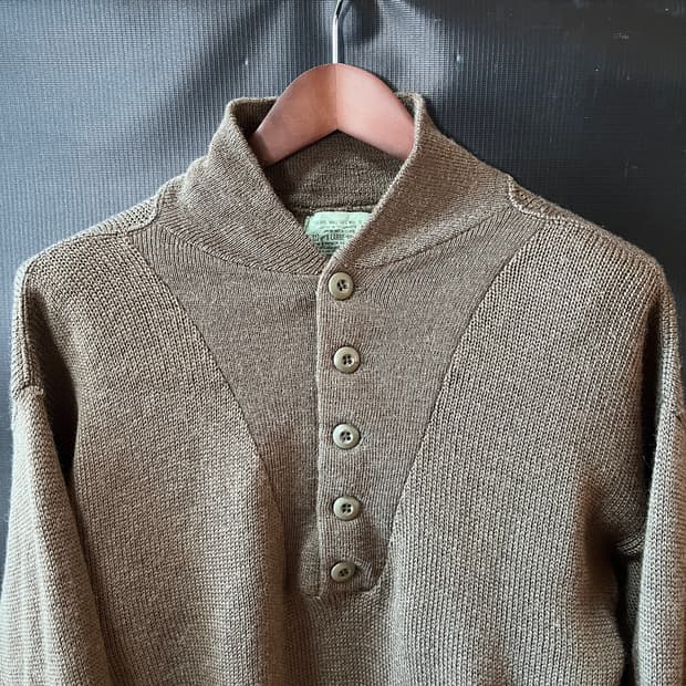 80s US ARMY 미군 보급 울 100 헨리넥 니트 