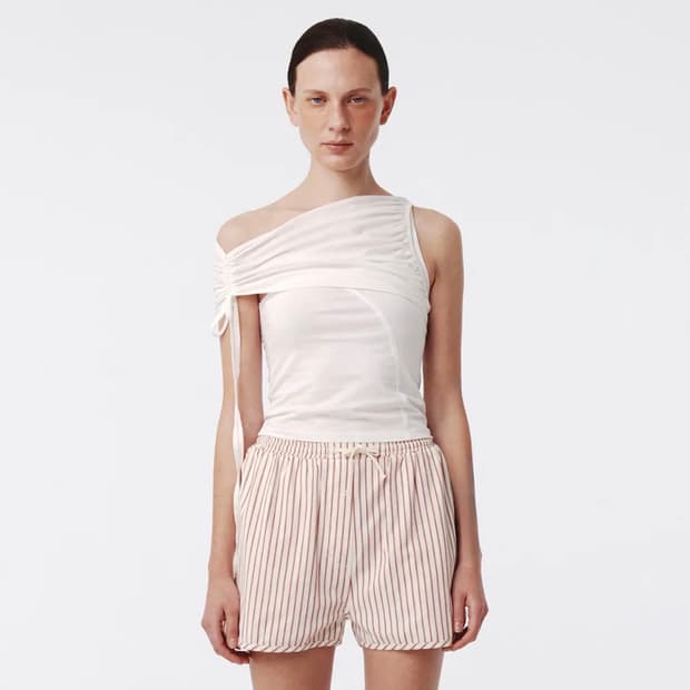 Kijun shirring one shoulder t