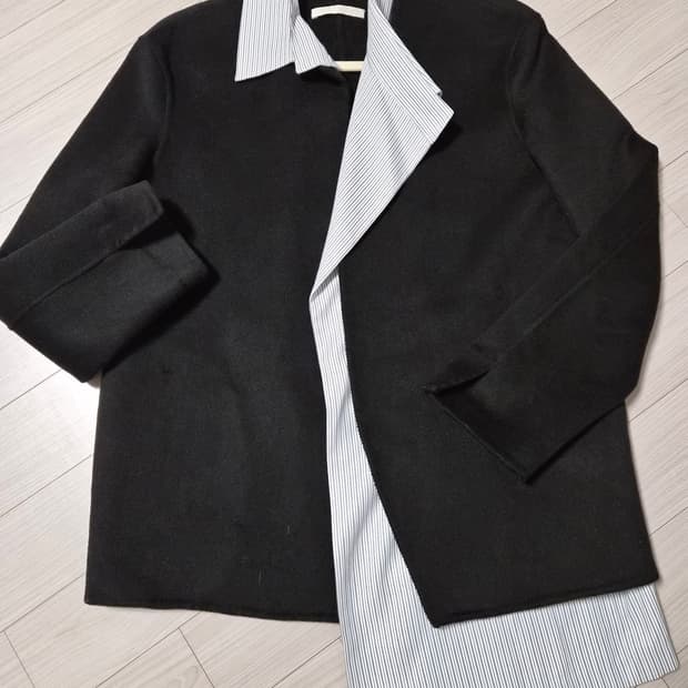 캐시미어 혼방 셔츠 레이어드 노칼라 코트