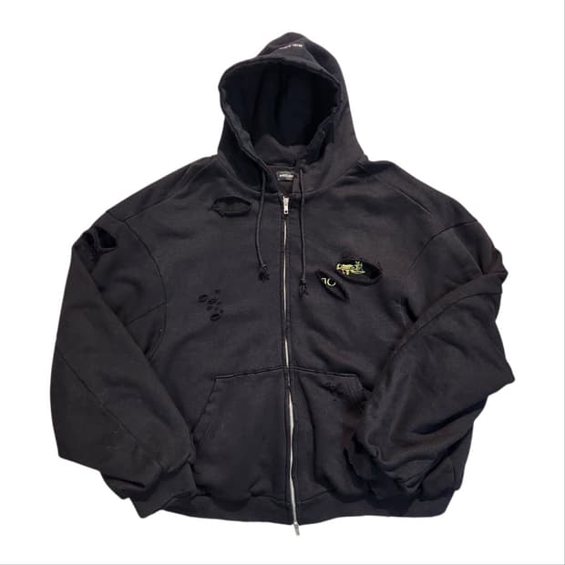 프로젝트 G/R 디스트레스 레이어 집 후드 페이디드 블랙