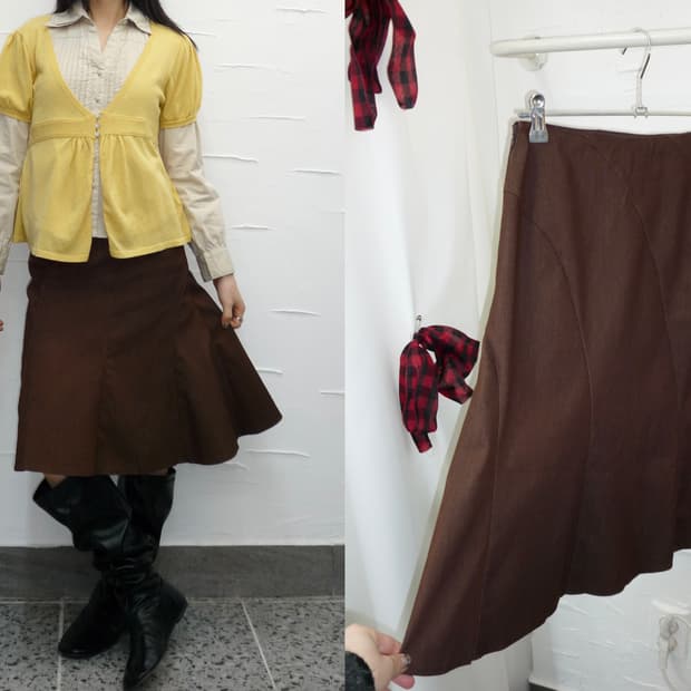 deep brown flared midi skirt