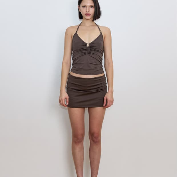 투머치택스 홀터 오링 탱크 탑 브라운