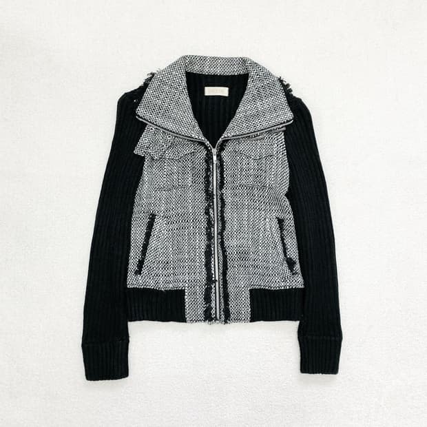 버클 트위드 골지니트 집업