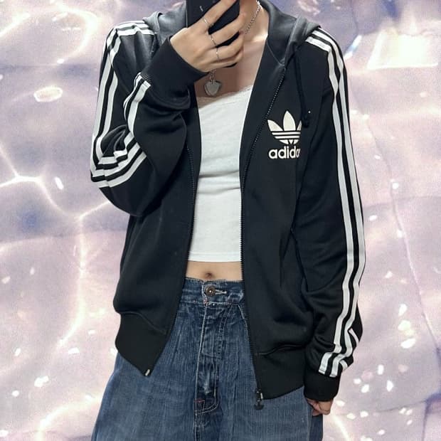 00s 아디다스 플락 후드 집업 져지 블랙 100