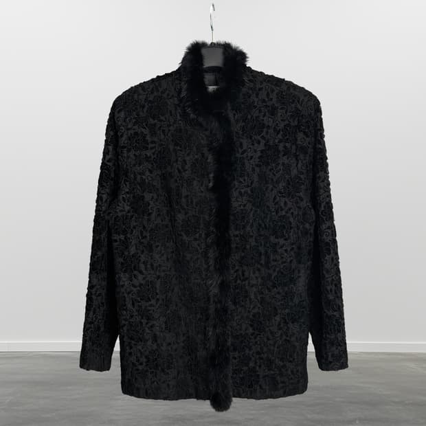 빈티지 퍼 디테일 주름 자켓