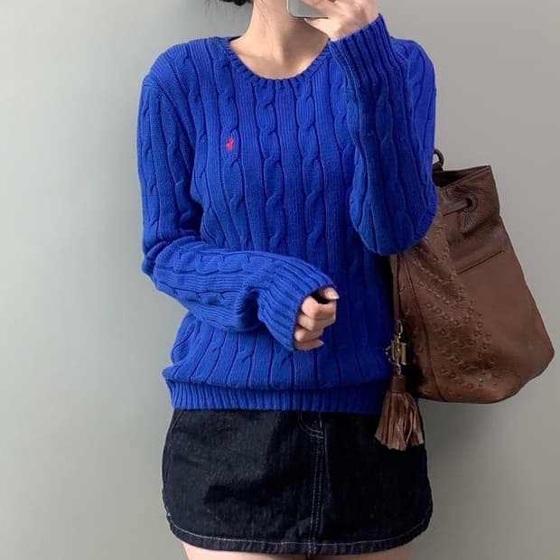 폴로 코튼 케이블 니트