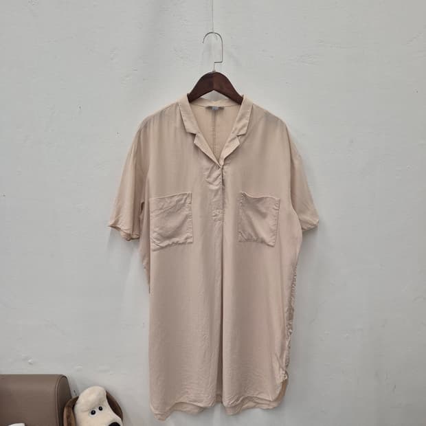 코스 실크 피치 셔츠 드레스 S