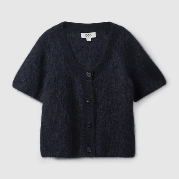 COS 코스 쇼트 슬리브 모헤어 가디건 네이비