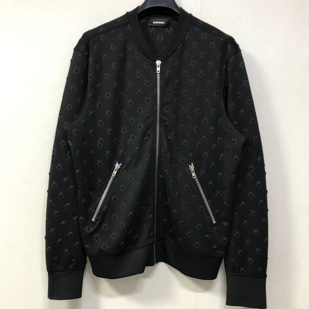 DIESEL 디젤 남성 입체 별 패턴 폴리 스판 봄버자켓 트랙탑 _ 블랙