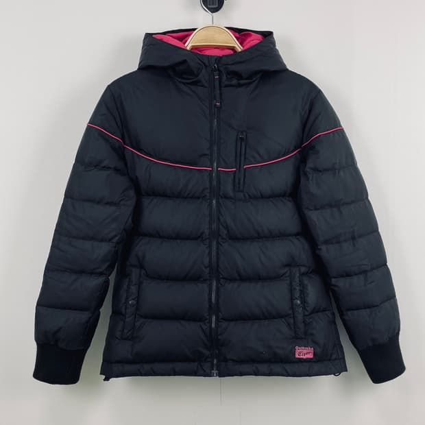 오니츠카 타이거[Onitsuka Tiger] 핑크 배색 후드 다운 패딩