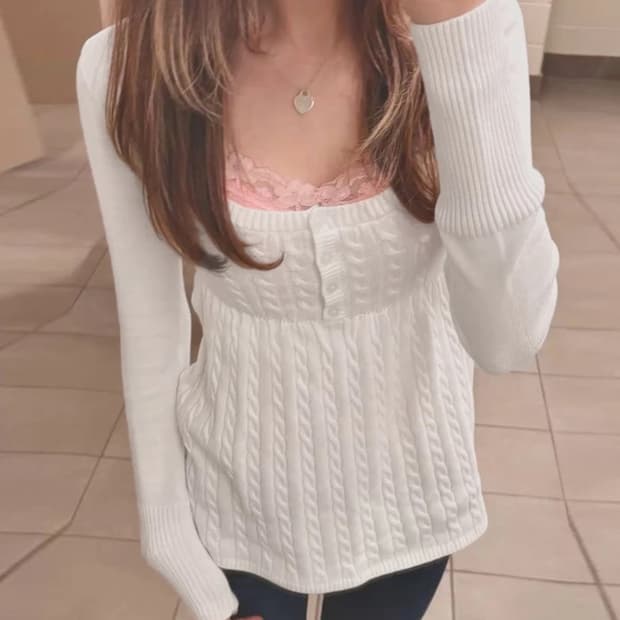 모리걸 하구미 빈티지 화이트 아이보리 꽈배기 니트 가디건