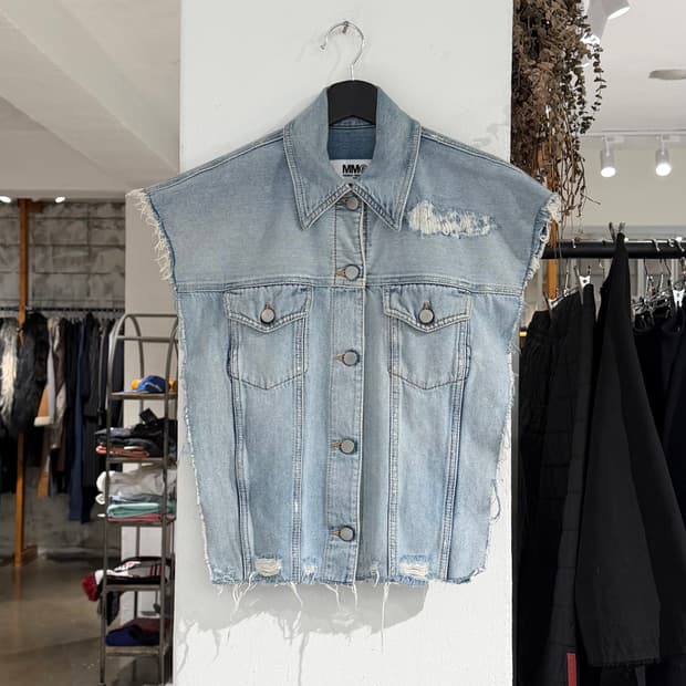 mm6 연청 데미지 데님 베스트 