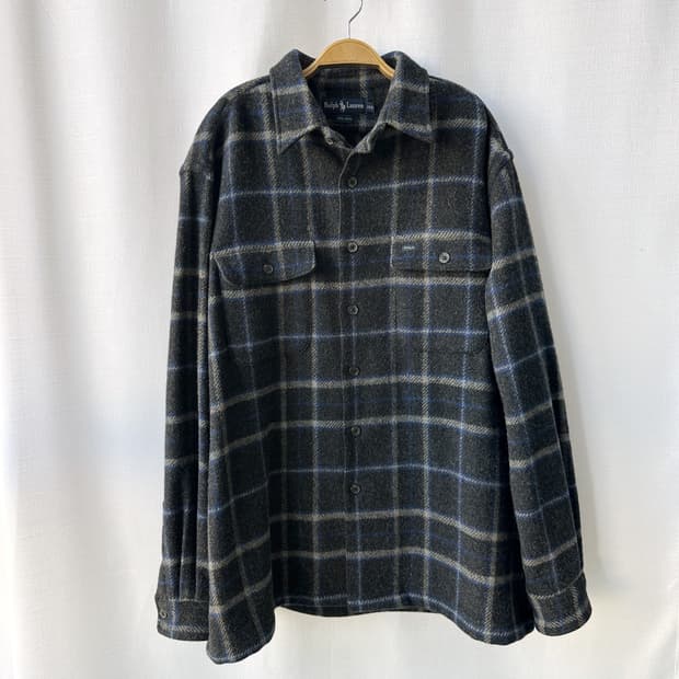 90s 빈티지 폴로 랄프로렌 헤비웨이트 울 체크 셔츠 차콜 105