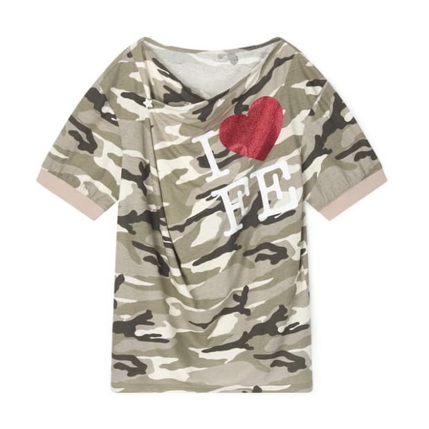 샵페어리 카울넥 카모 오프숄더 티셔츠