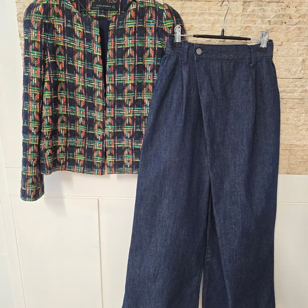 백넘버 랩 데님 와이드팬츠(뒷밴딩) S