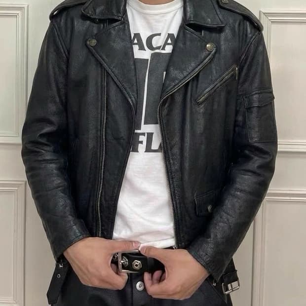 일본 komine 소가죽 더블카라 모토바이커 자켓