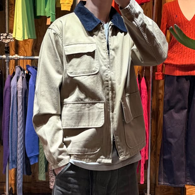 M 리바이스 3포켓 배색 코튼 베이지 집업 블루종