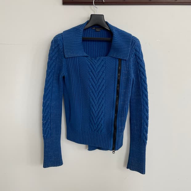 아르마니 익스체인지 블루 골지 코튼 라이더 자켓 Y2K