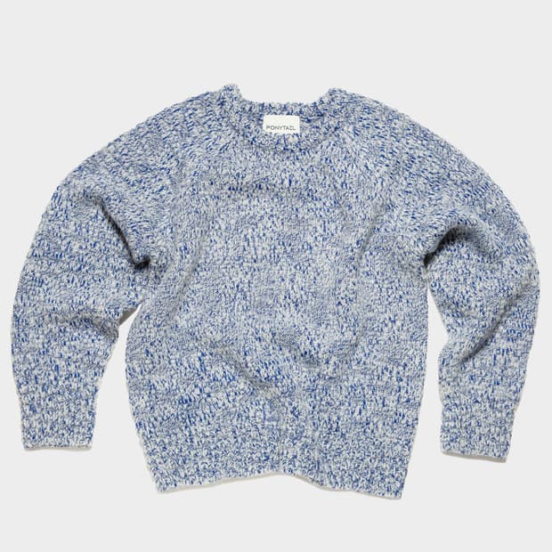 포니테일 래글런 풀오버 니트 블루믹스