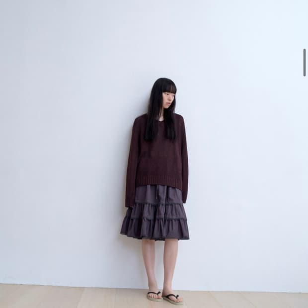 모노하 레이스 셔링 스커트 - 그레이