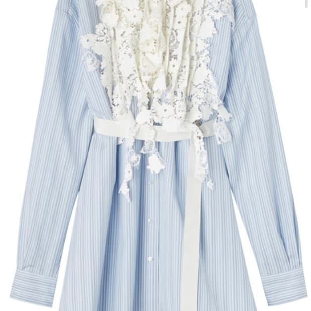 (정품) 사카이 (Sacai) 블루 스트라이프 레이스 백오픈 셔츠 원피스