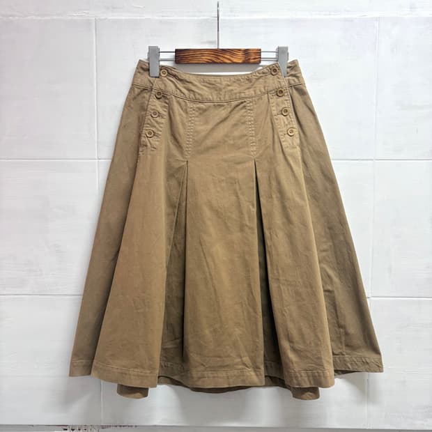 45RPM 코튼 주름 미디 스커트 치마