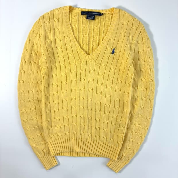 Polo  랄프로렌 스포츠 자수 코튼 옐로우 브이넥 니트 