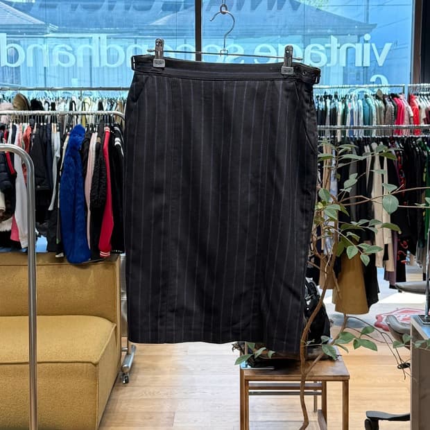 모스키노 진스 브라운 스트라이프 버클 미디스커트