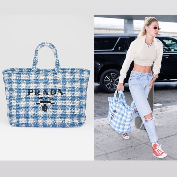 PRADA 프라다 크로셰 라피아 토트백 라지 새제품