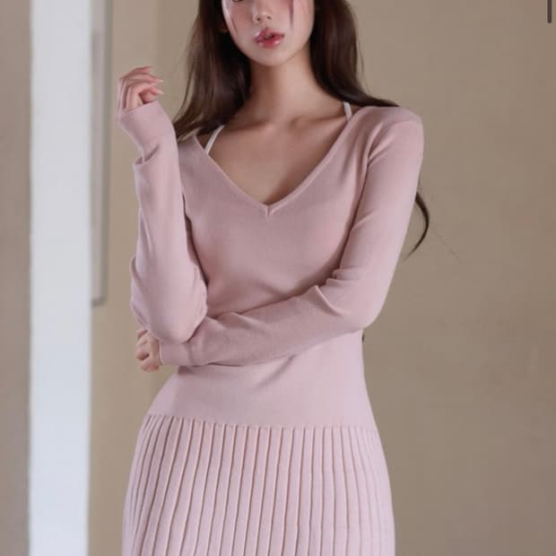 kindame 카인다미 핑크 니트 플리츠 원피스