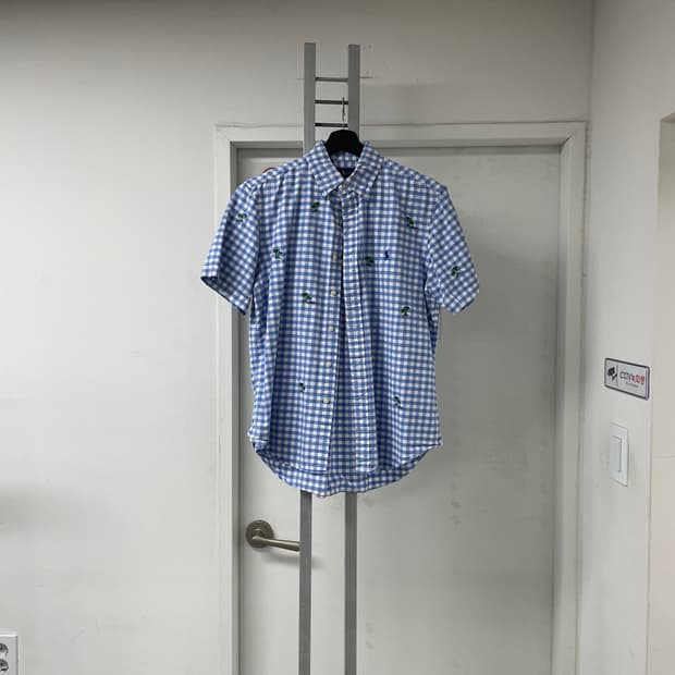 폴로 랄프로렌 QR 멀티 자수 체크 반팔 셔츠 M