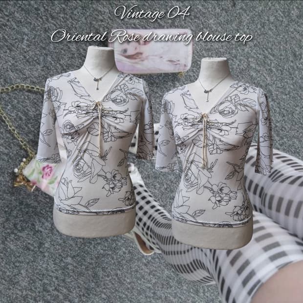 Vintage 04 Oriental Rose drawing blouse
