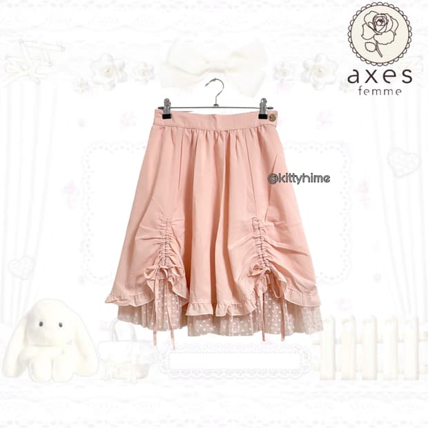  femme 엑시즈팜 핑크 도트 셔링 스커트 히메갸루 갸루 러블리 엑팜