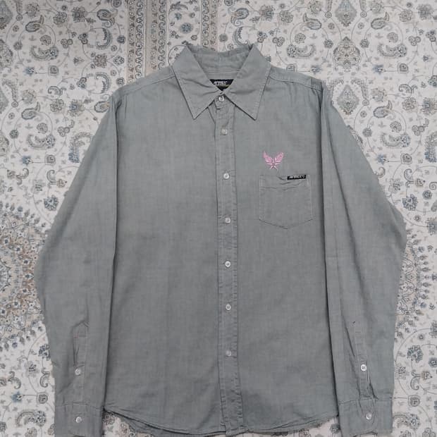 AVIREX 그레이 포켓 자수 셔츠 L
