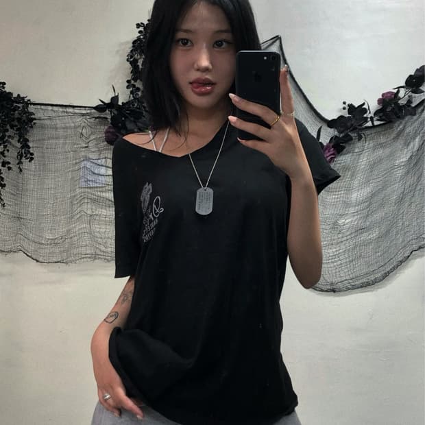 할리데이비슨 드래곤 실버 프린팅 반팔 탑