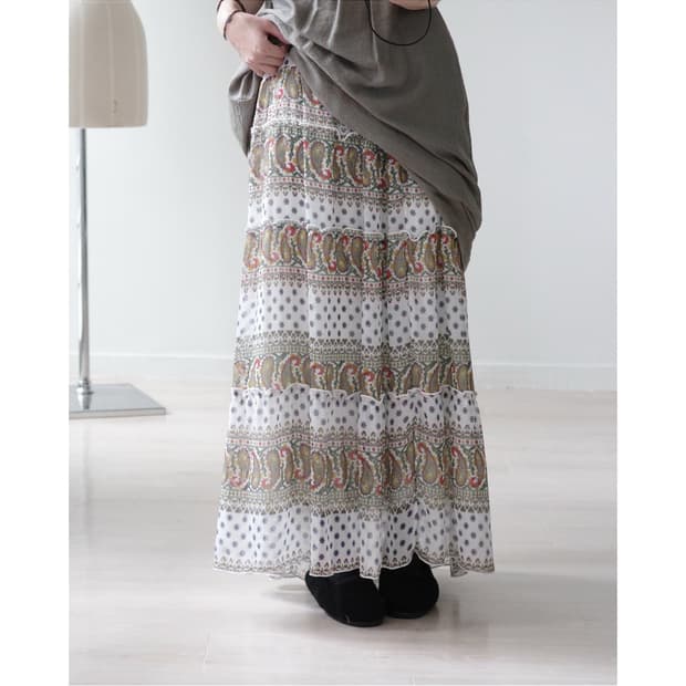 Boho paisley ethnic tiered maxi skirt
