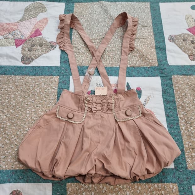 Liz Lisa 핑크 베이지 벌룬 멜빵 큐롯 팬츠 