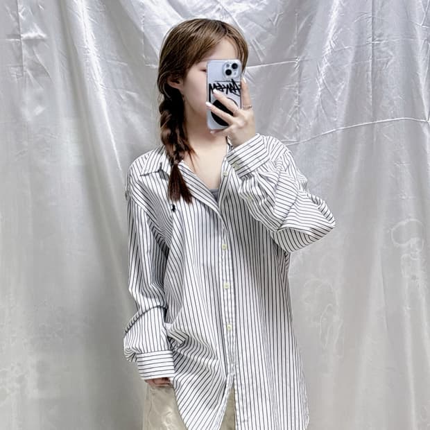 폴로 랄프로렌 블랙 화이트 오버핏 셔츠 