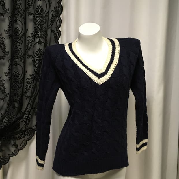 Vintage 세일러 딥 브이넥 니트 네이비