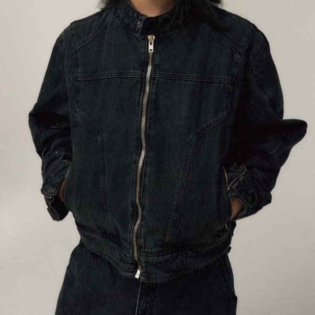 디안티플랫폼 오버핏 크롭 라이더 데님 자켓