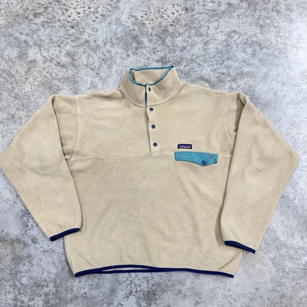 14FW 파타고니아 신칠라 스냅-T 플리스 내추럴/스카이블루 패턴