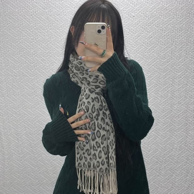 빈티지 갸루모리 호피 레오파드 스카프 머플러 C07913